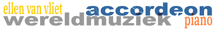 Logo met gekleurde woorden: Ellen van Vliet, accordeon, piano en wereldmuziek